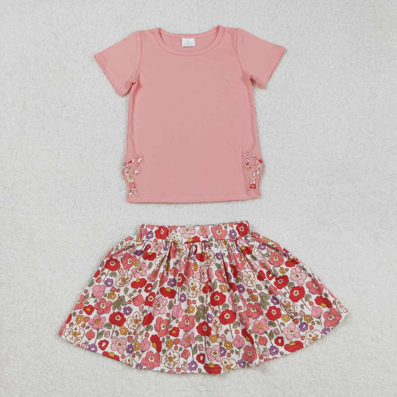 Pink Bow embroidery floral Suit Summer Set