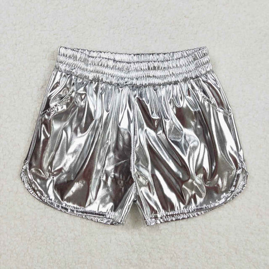 silver Leather Girls Short