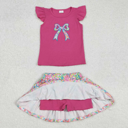 Hot Pink embroidered bow Girls Set