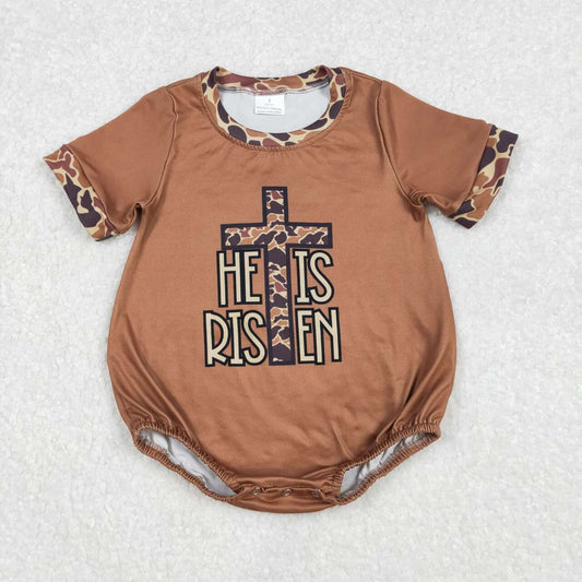 brown camo cross baby romper