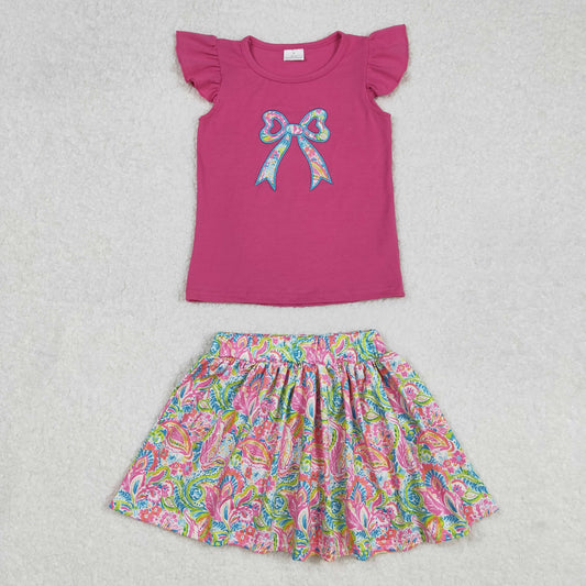 Hot Pink embroidered bow Girls Set