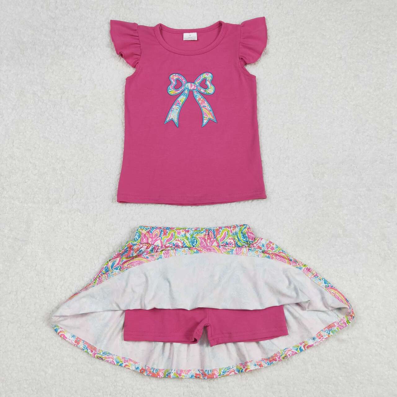 Hot Pink embroidered bow Girls Set
