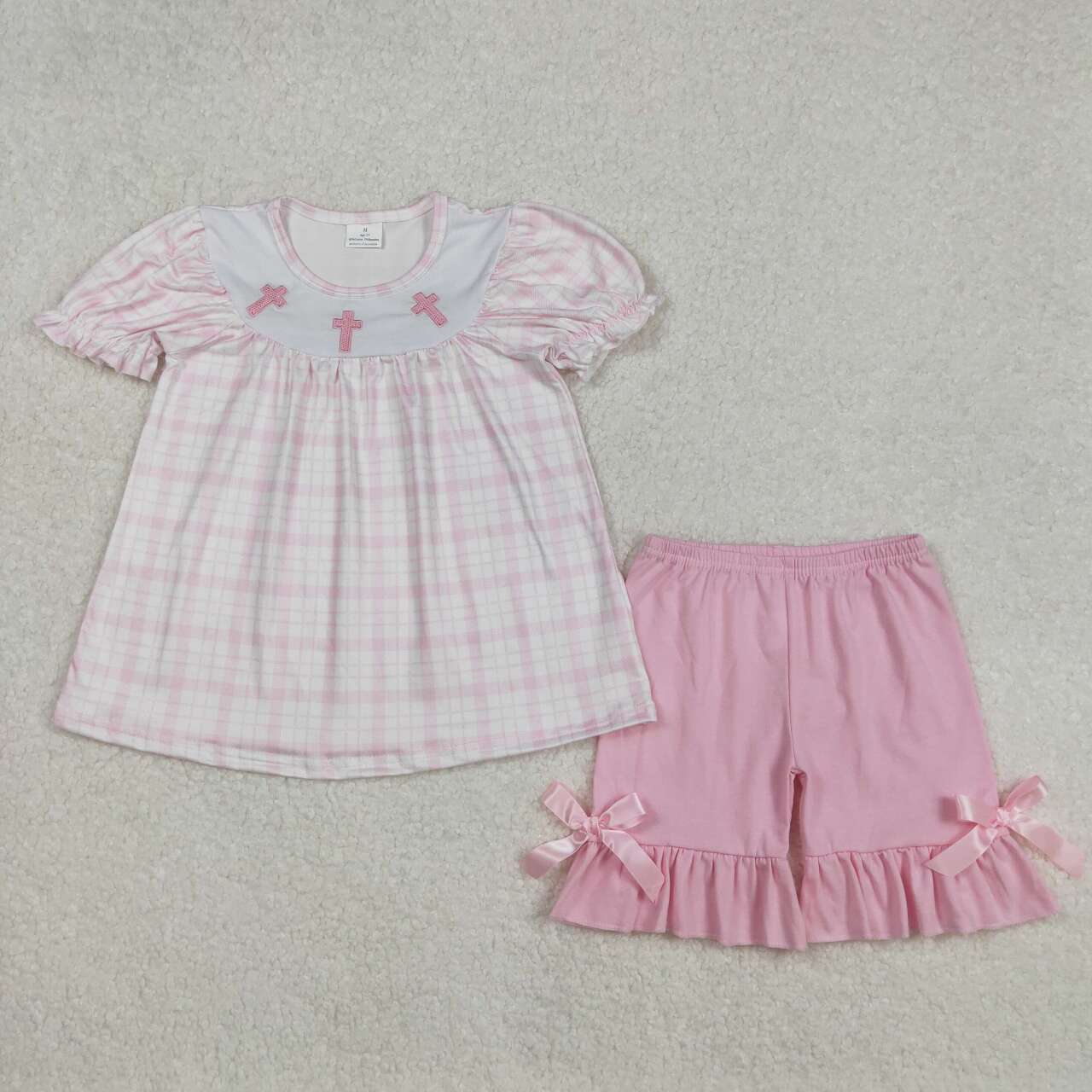 Easter Embroidery cross Short sleeve Girls Set