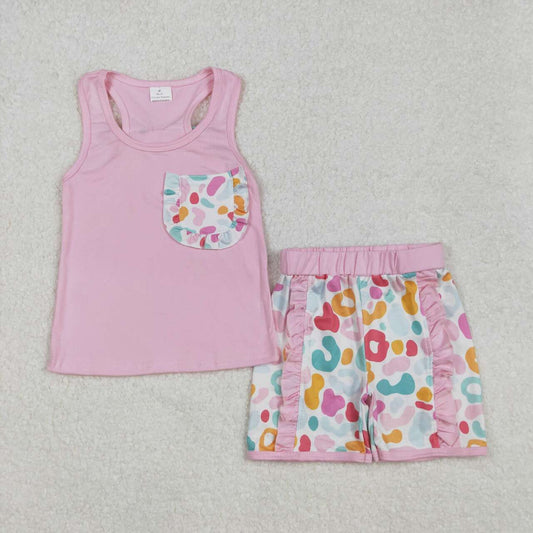 Leopard Pink print girls Suit Summer Set