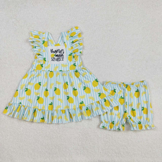 lemon print girls Suit Summer Set