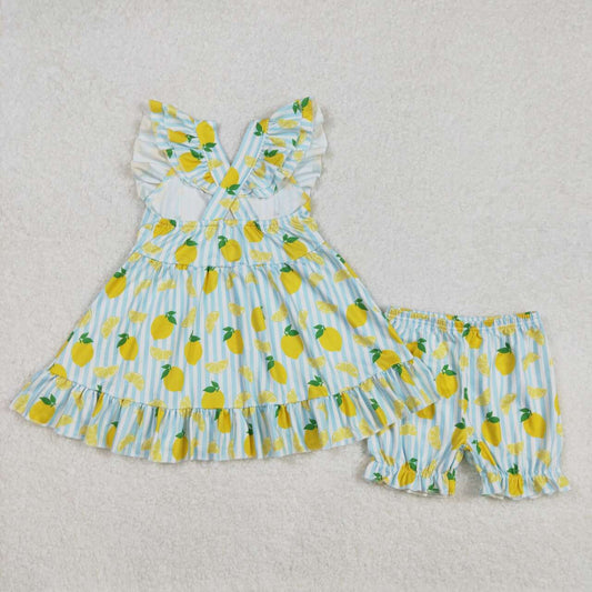 lemon print girls Suit Summer Set