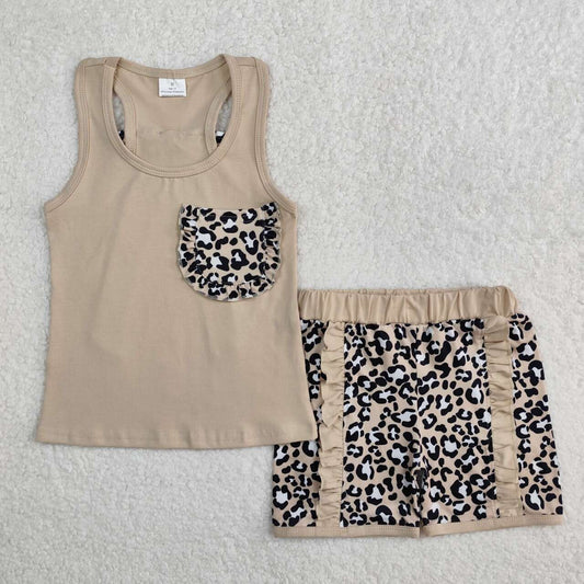 Leopard sleeveless print girls Suit Summer Set