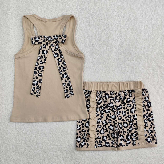 Leopard sleeveless print girls Suit Summer Set