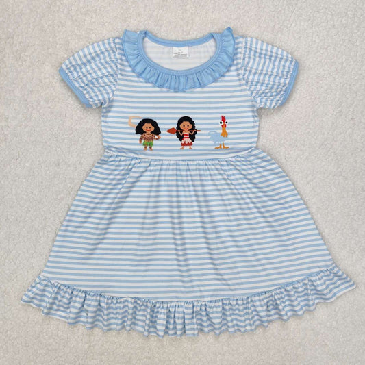 Blue Stripe embroidered Girls Dress