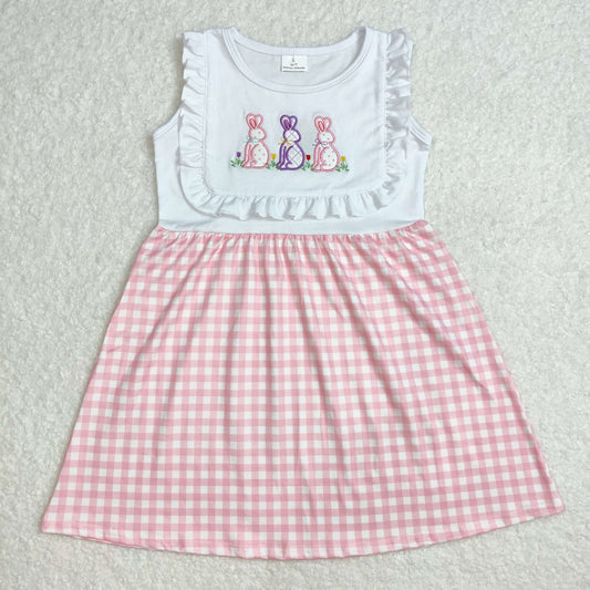 Easter Bunny Embroidered Sleeveless Girls Dress