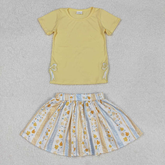 Yellow embroidered bow Girls Set