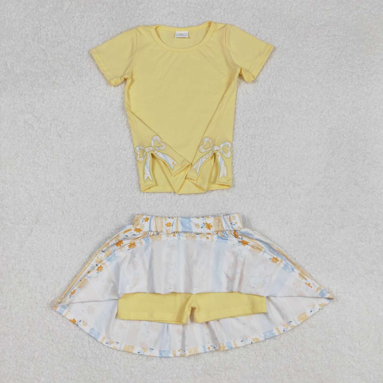 Yellow embroidered bow Girls Set