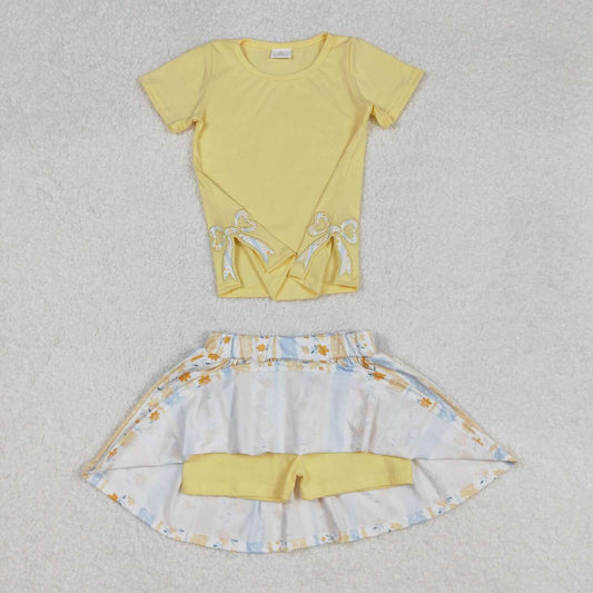 Yellow embroidered bow Girls Set