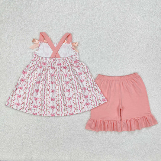 Bow floral print girls Suit Summer Set