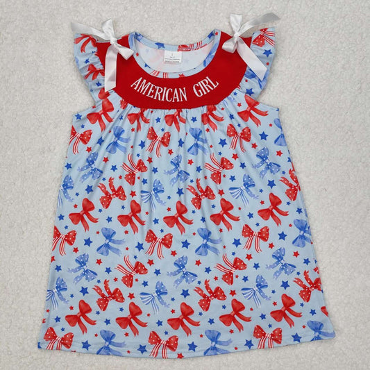 July of 4th Bow embroidery american Girls short sleeve dresses