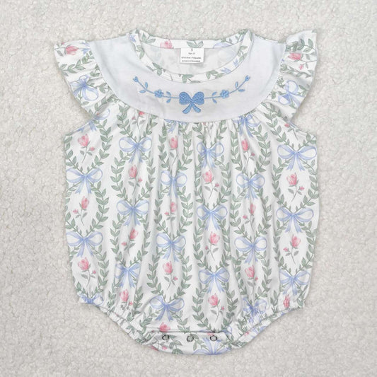 floral Bow embroidery Bow Baby Romper