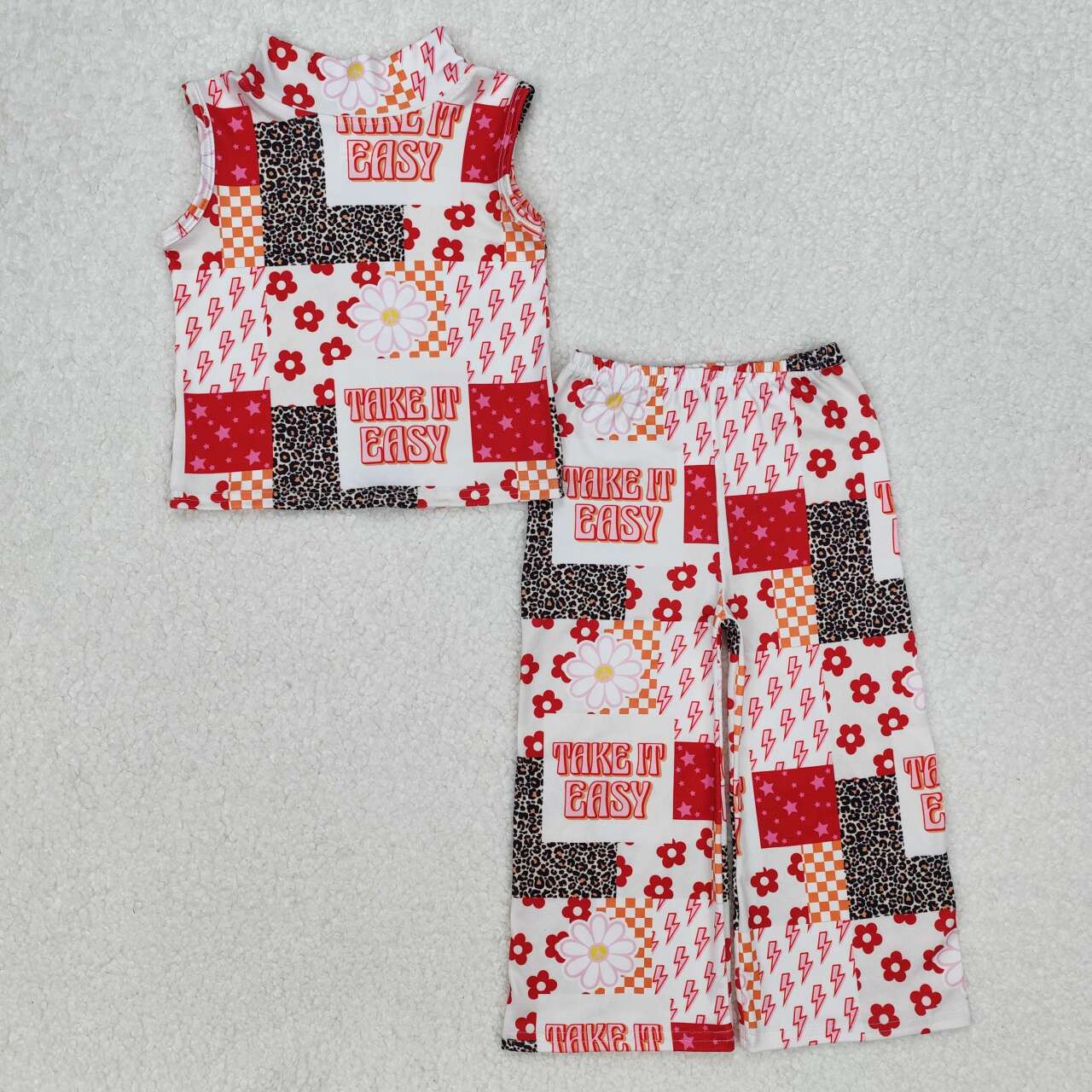 take it easy floral sleeveless Girls Set