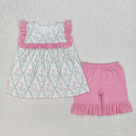 floral Sleeveless girls Suit Summer Set
