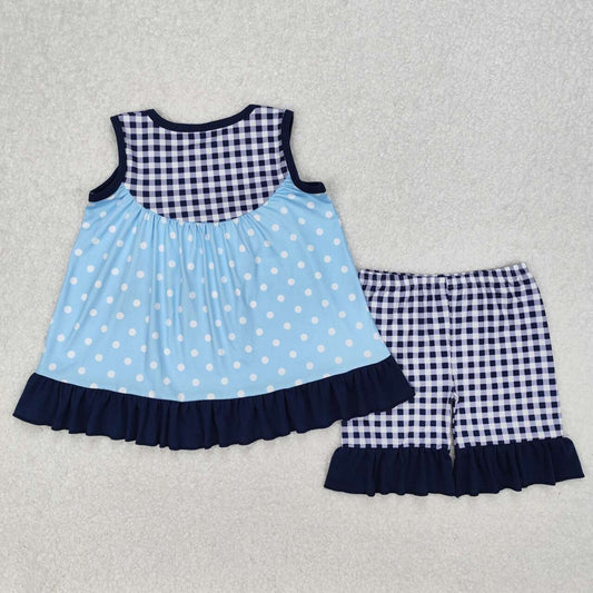 Blue dots Sleeveless dog Cartoon girls Suit Summer Set