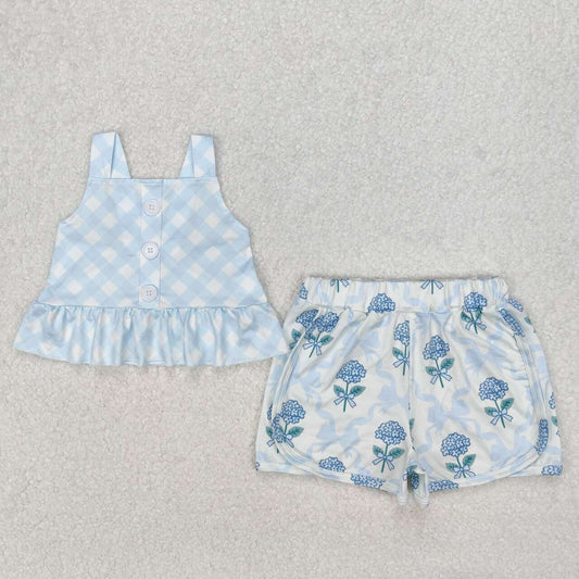 Blue plaid sleeveless summer Girls Set