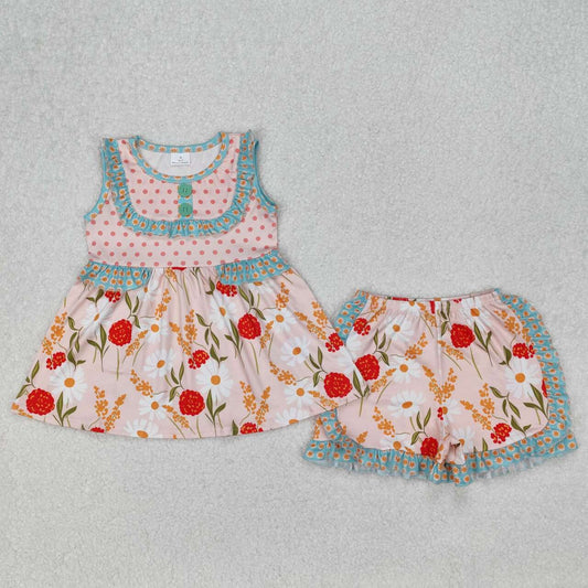 floral Sleeveless girls Suit Summer Set