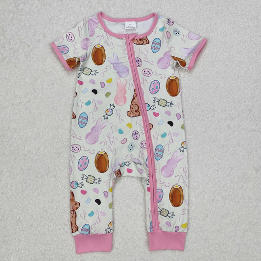 easter Pink bunny With Zipper Romper