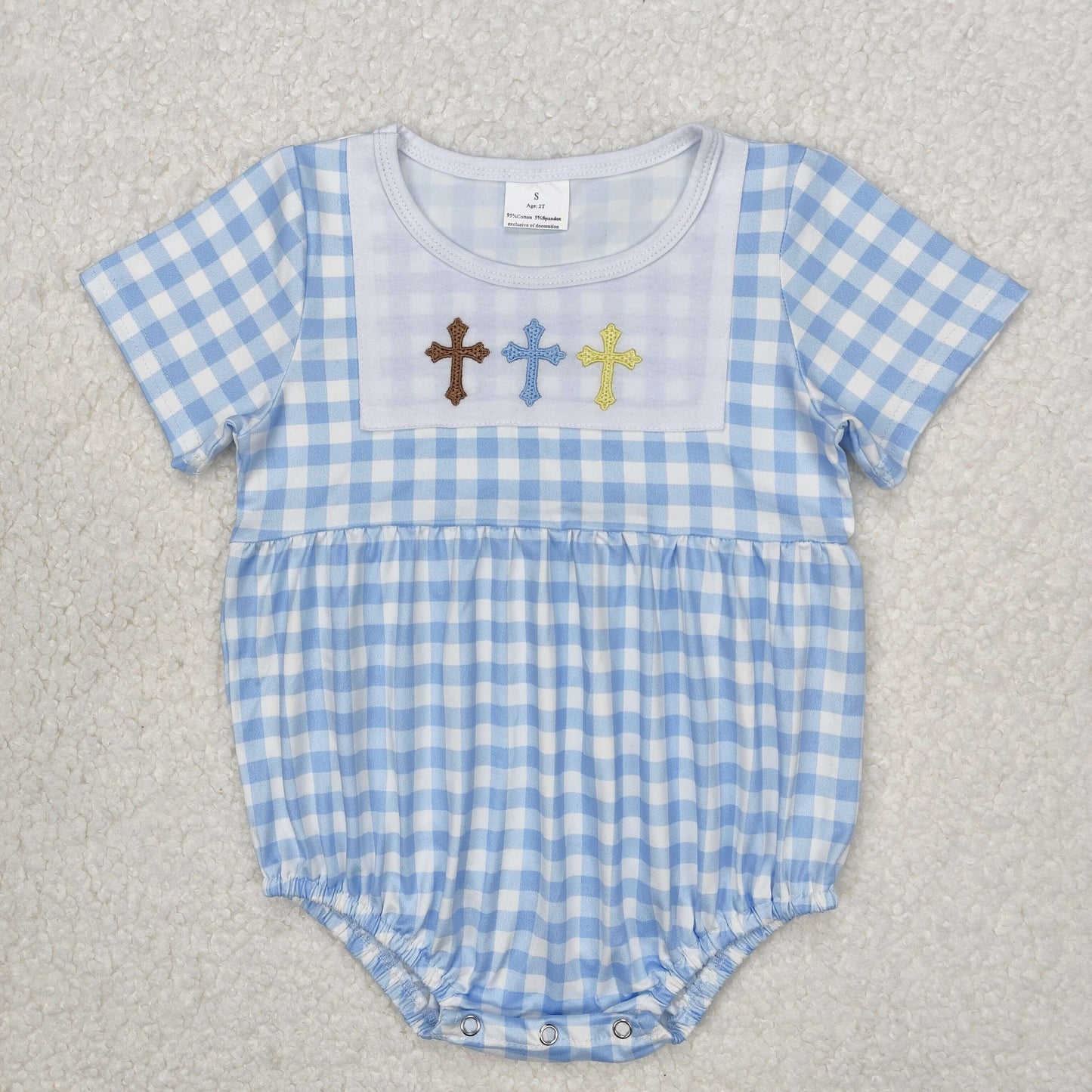 Easter cross embroidery Boy Baby Romper