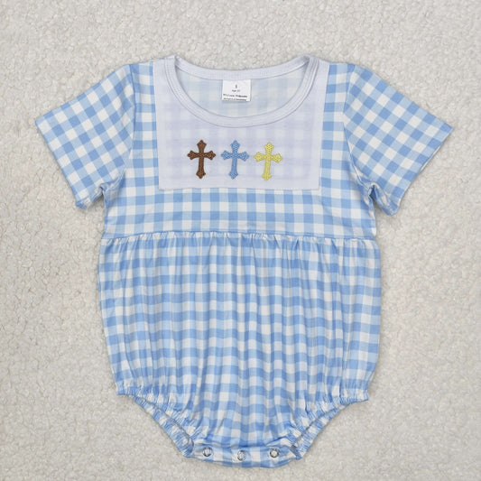 Easter cross embroidery Boy Baby Romper