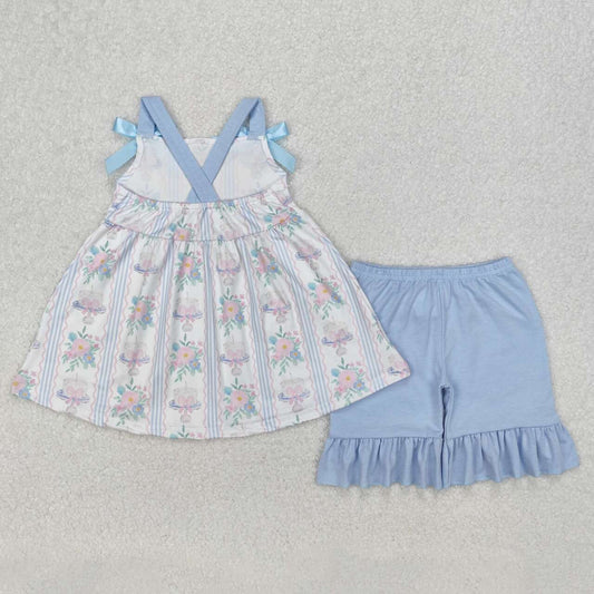 floral Sleeveless girls Suit Summer Set