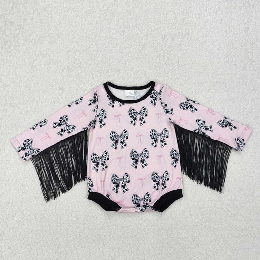 Pink Bow with tassels Print Baby Romper