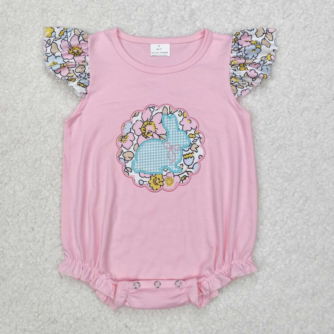 Easter Pink floral embroidery Baby Romper