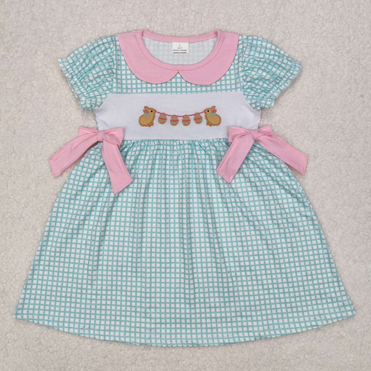 Easter plaid Bunny embroidered Girls Dress
