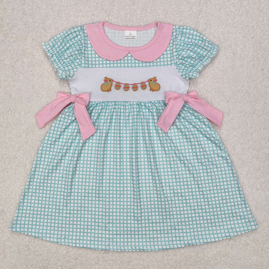 Easter plaid Bunny embroidered Girls Dress