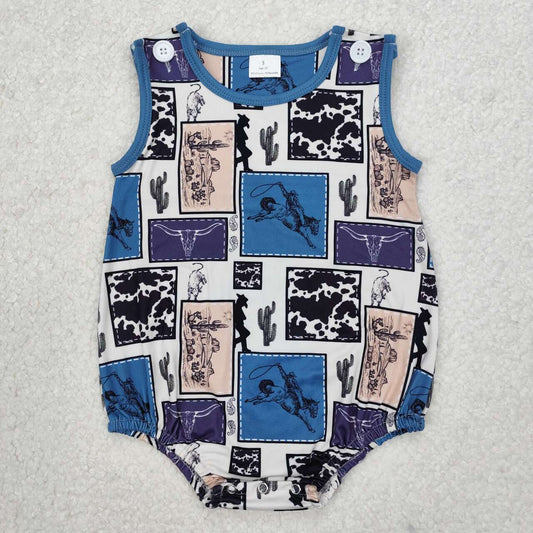 Western cactus cow Print Baby Romper