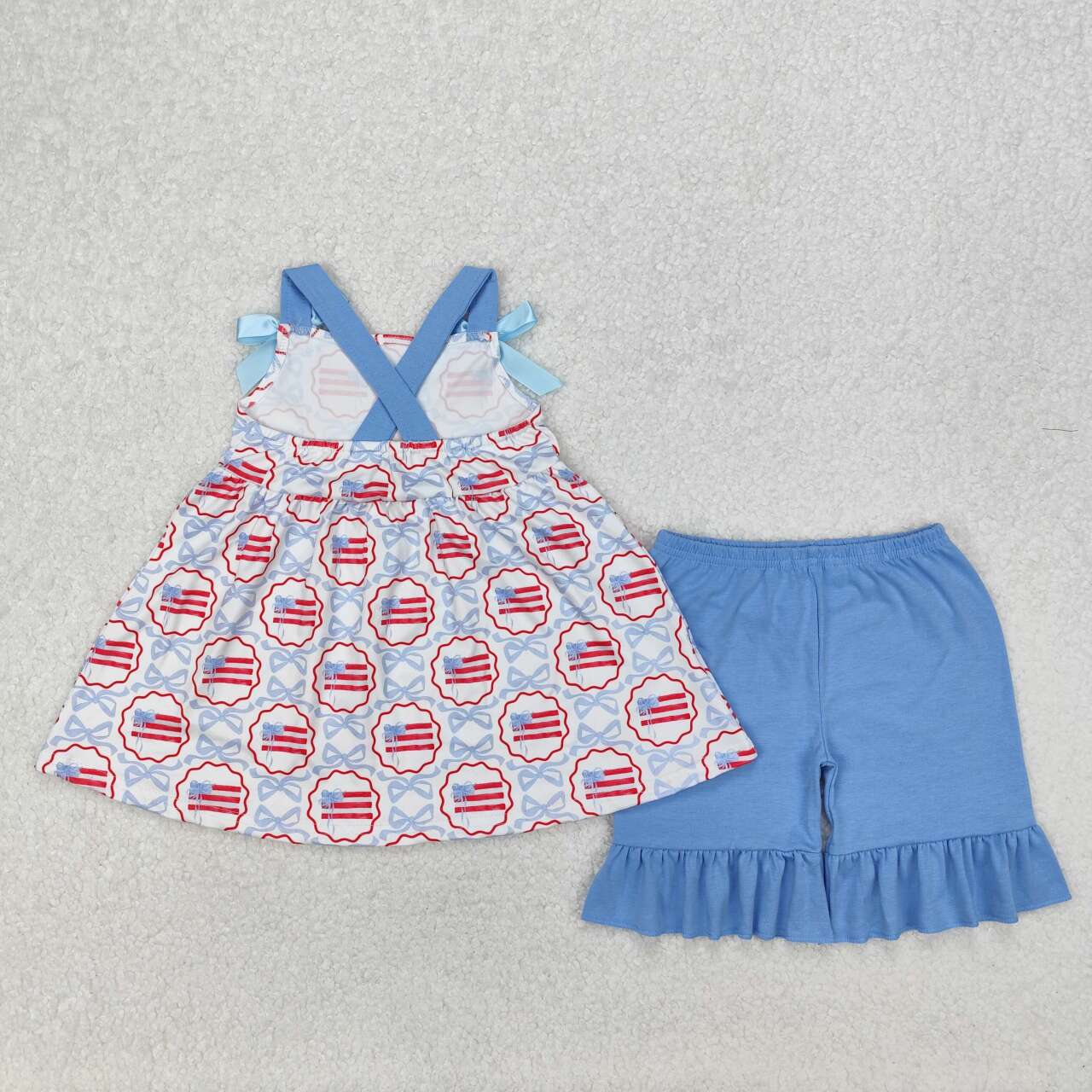 july of 4th flag Print Short sleeve Girls Set