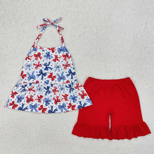 july of 4th bow Short sleeve Girls Set