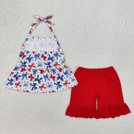 july of 4th bow Short sleeve Girls Set