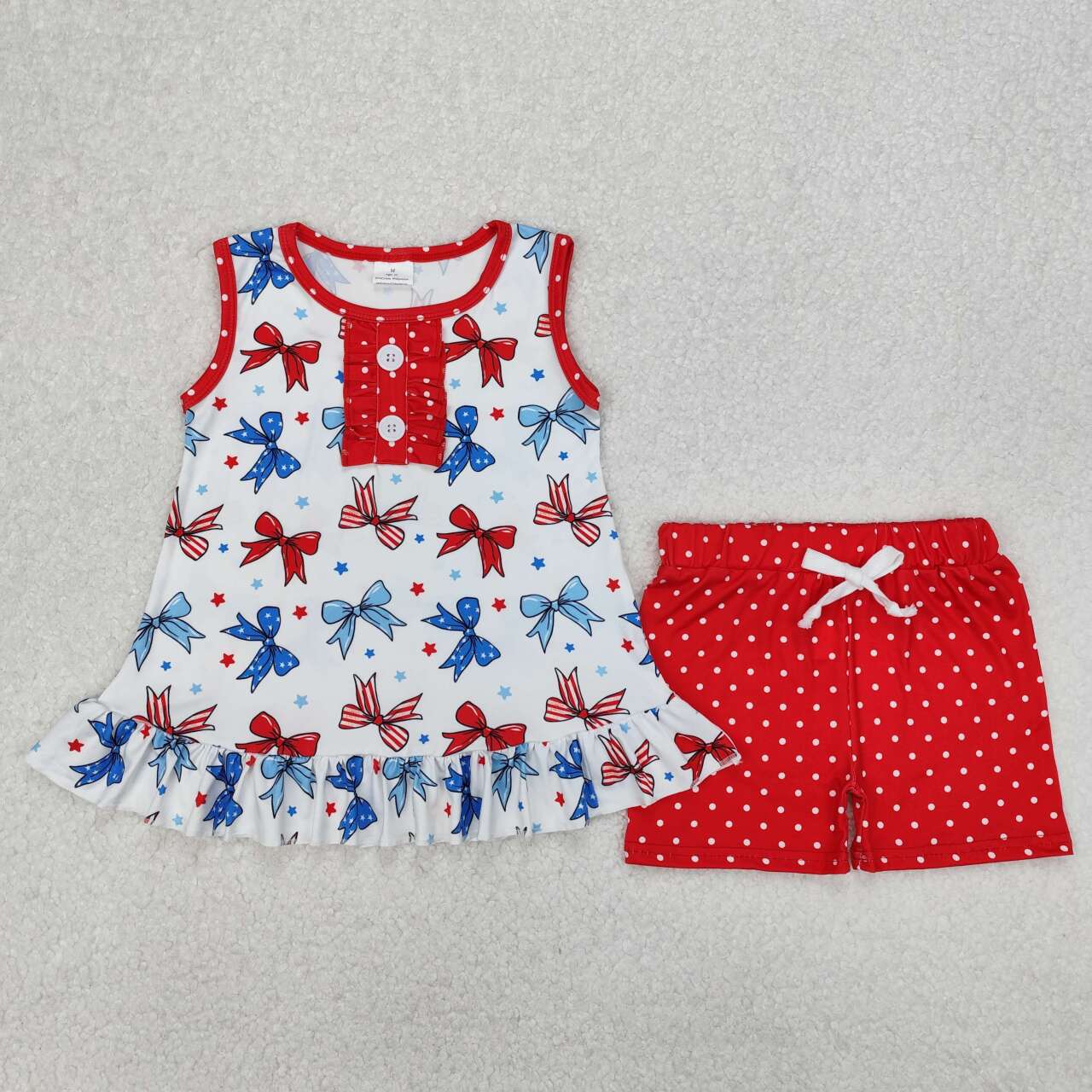 july of 4th bow Short sleeve Girls Set
