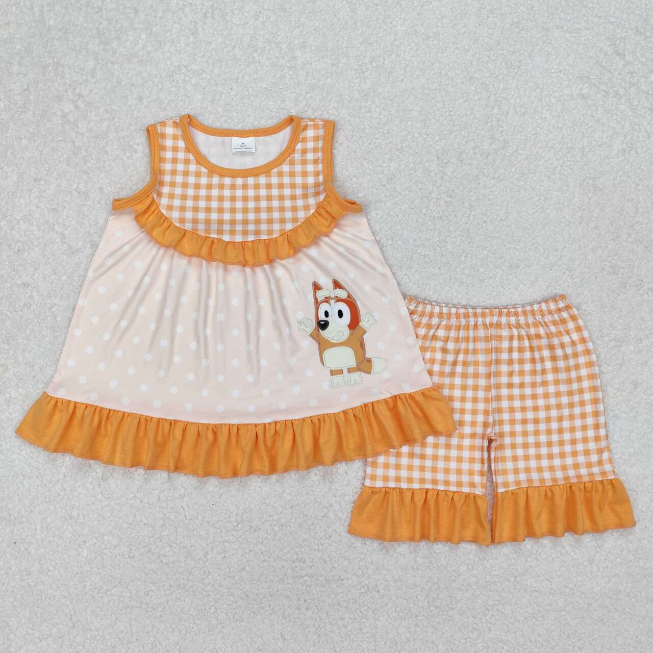 Orange cartoon cartoon Print Short sleeve Girls Set
