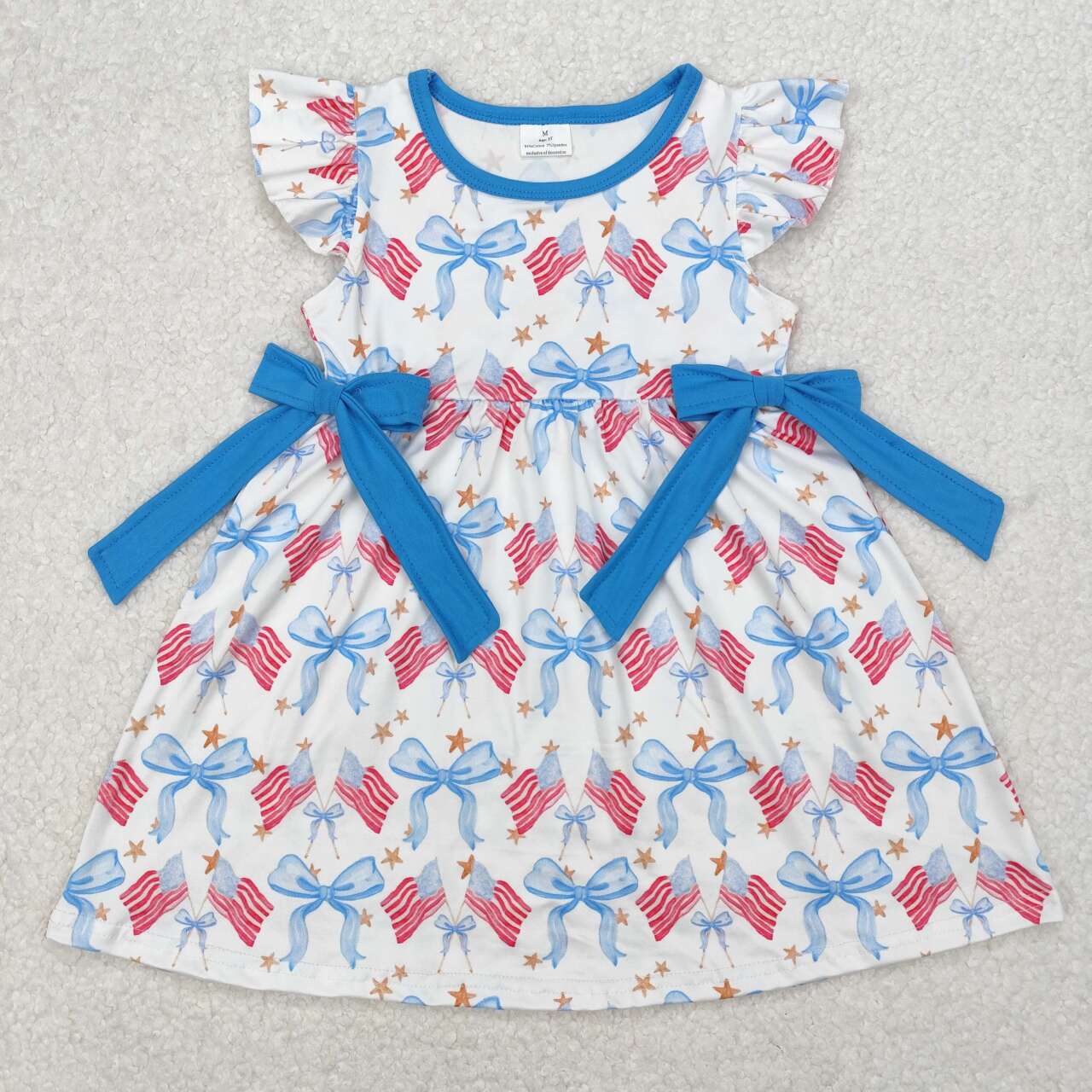 july of 4th flag Bow print Girls dress