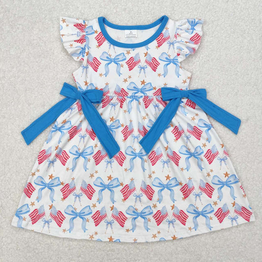 july of 4th flag Bow print Girls dress