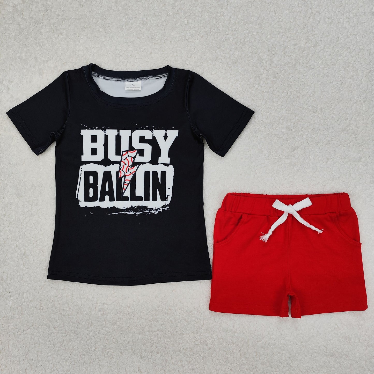 Black Letter Print Short sleeve Boy Set