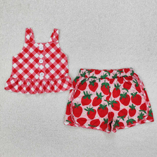 red plaid strawberry Girls Set