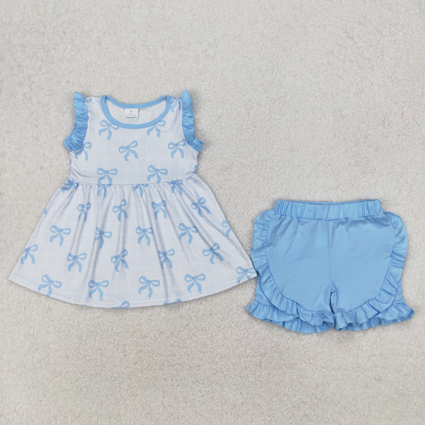 Blue Bow Print Short sleeve Girls Set