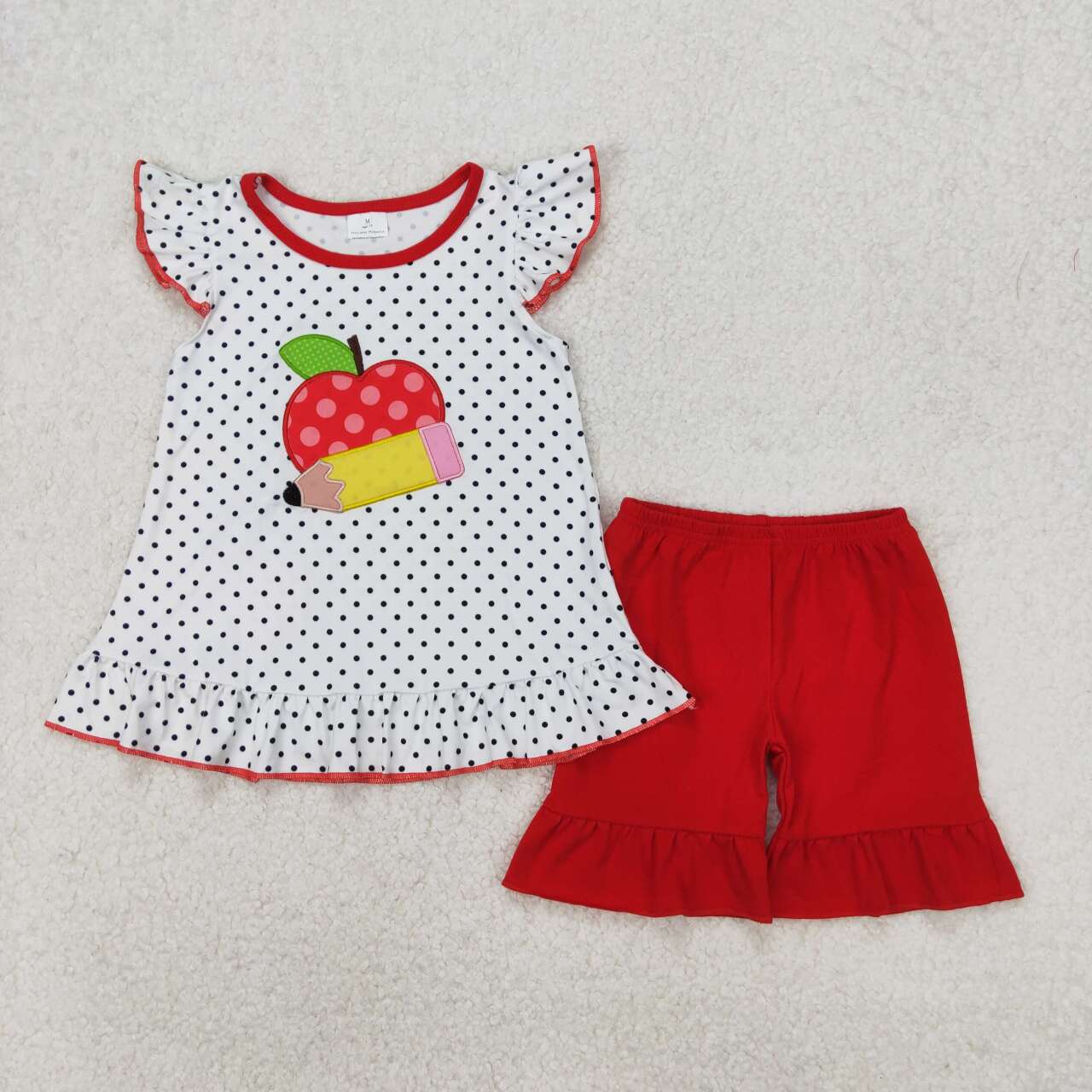 back to school apple embroidery Girls Set