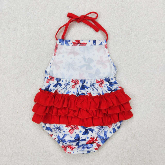 july of bow Print Baby Romper