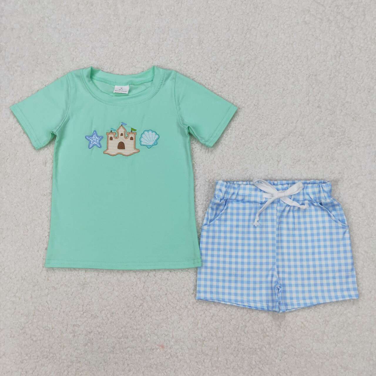 castle Embroidery Bunny Short sleeve Boy Set