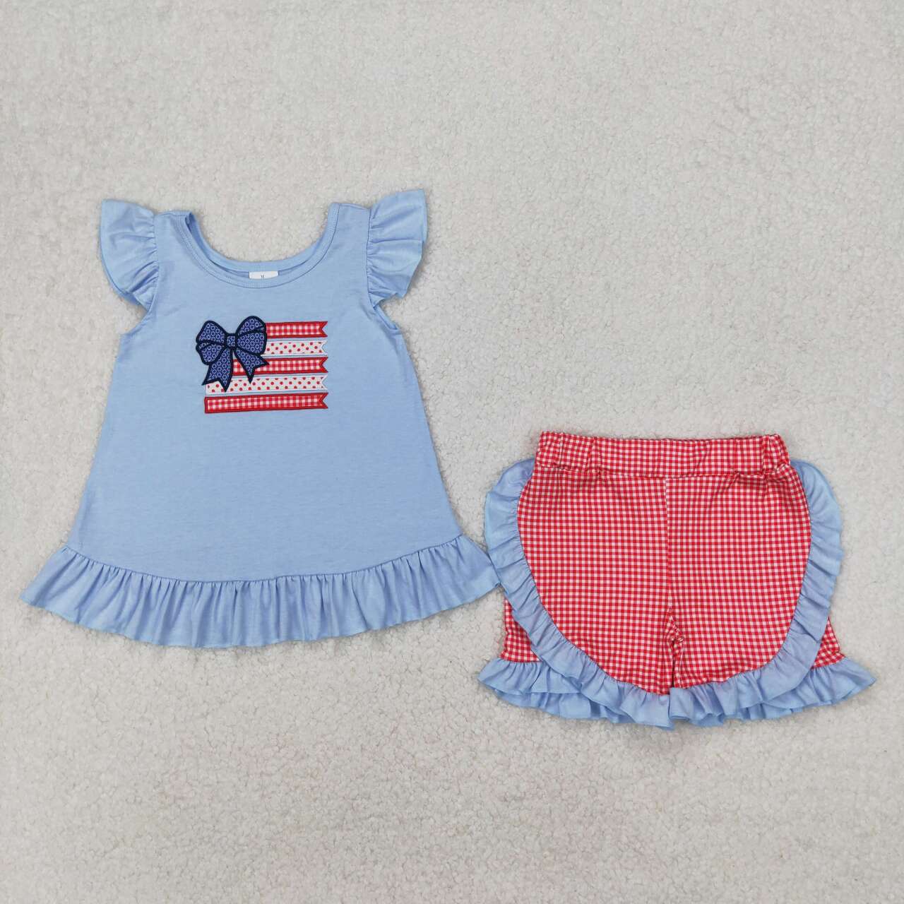 July of 4th Bow embroidery Girls Suit Summer Set