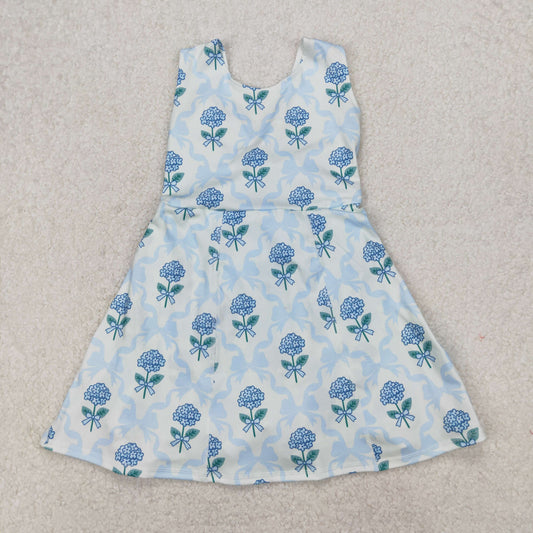 Blue floral sleeveless print Girls dress