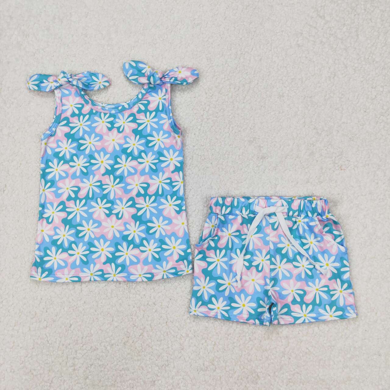 Blue floral sleeveless Print Girls Set
